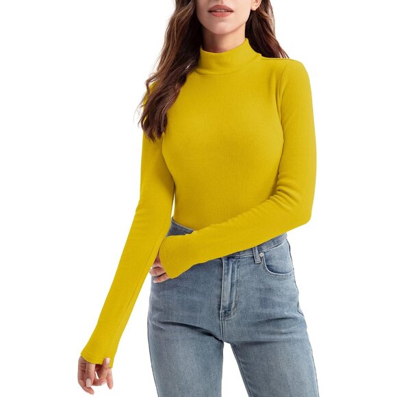 Womens Ribbed Thermal Baselayer Top Long Sleeve Mock Neck Fitted - Picture 3 of 5